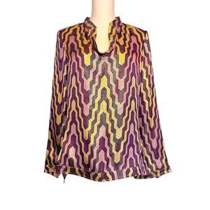 TORY BURCH METALLIC SILK TUNIC SIZE 6 PURPLE GOLD